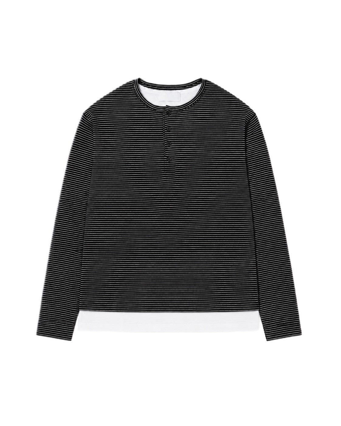 受注制【Chikashitsu +】border layered henley neck t-shirt (3color)