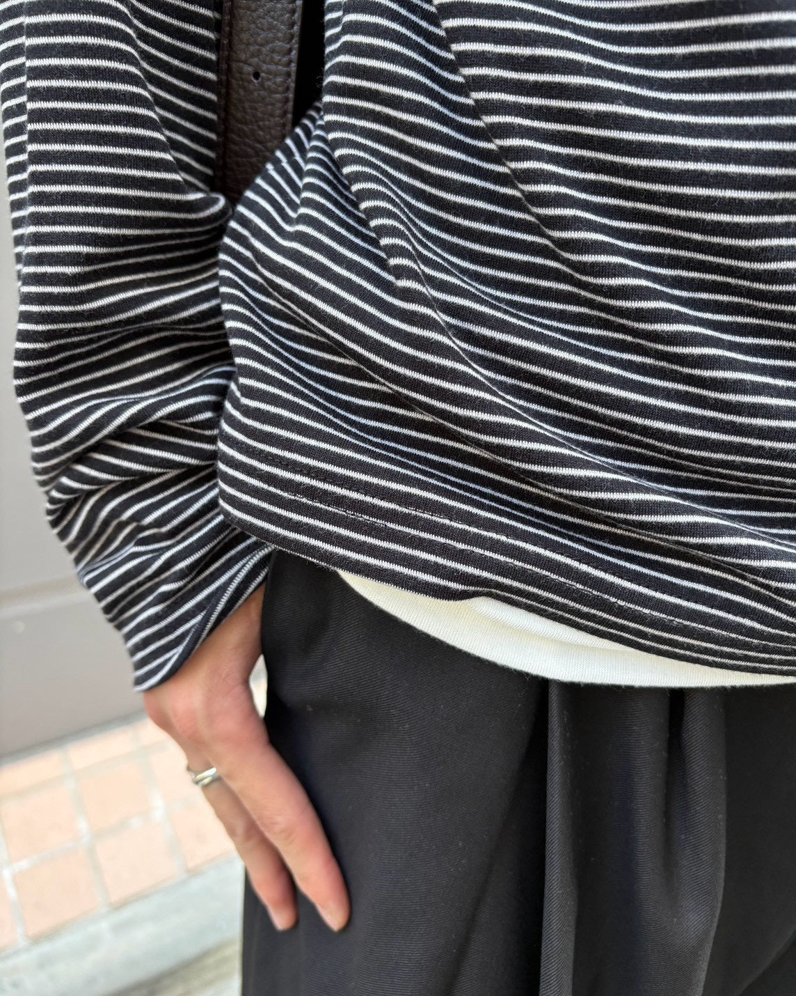 受注制【Chikashitsu +】border layered henley neck t-shirt (3color)