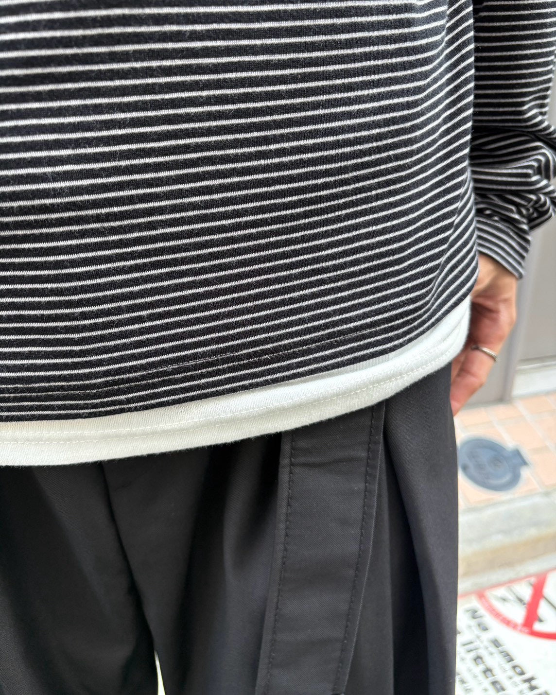受注制【Chikashitsu +】border layered henley neck t-shirt (3color)