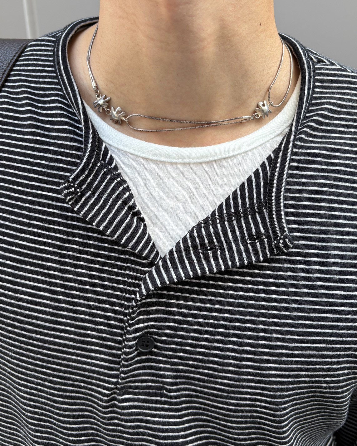 受注制【Chikashitsu +】border layered henley neck t-shirt (3color)