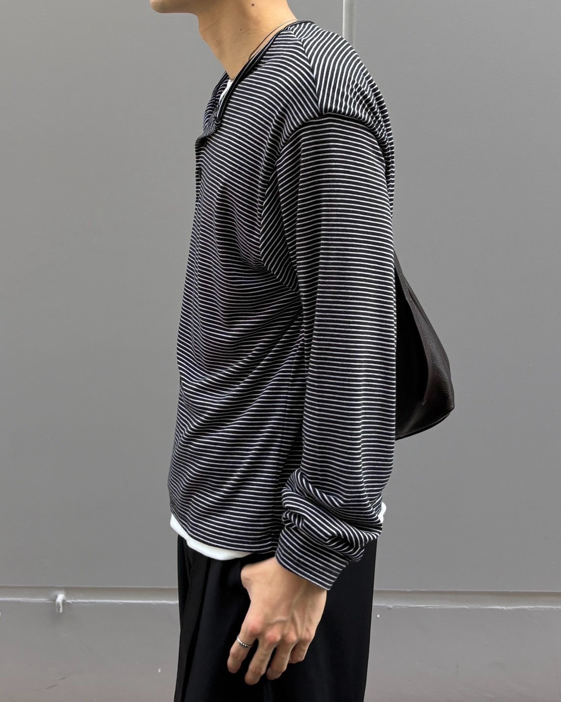 受注制【Chikashitsu +】border layered henley neck t-shirt (3color)