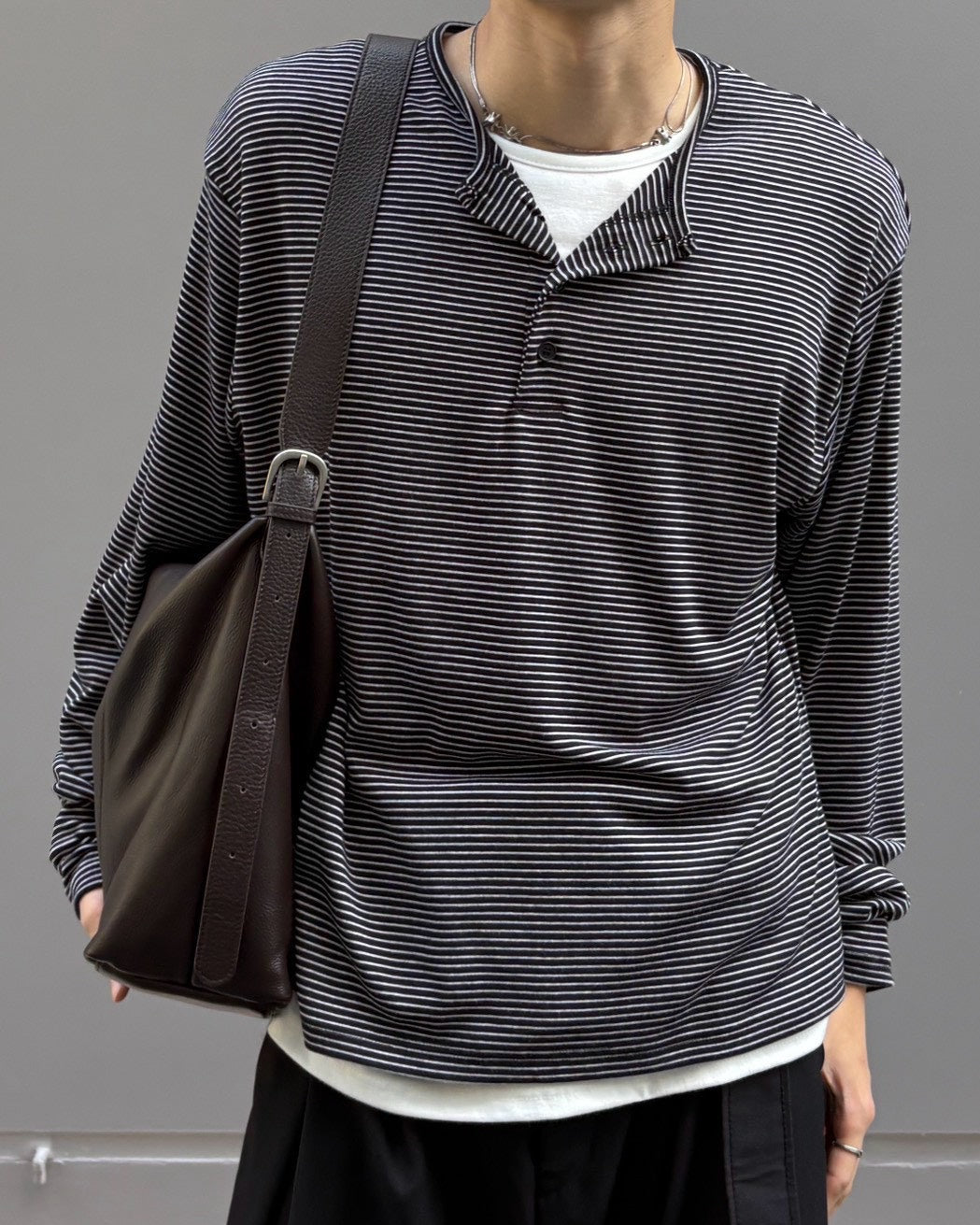 受注制【Chikashitsu +】border layered henley neck t-shirt (3color)