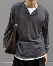 受注制【Chikashitsu +】border layered henley neck t-shirt (3color)