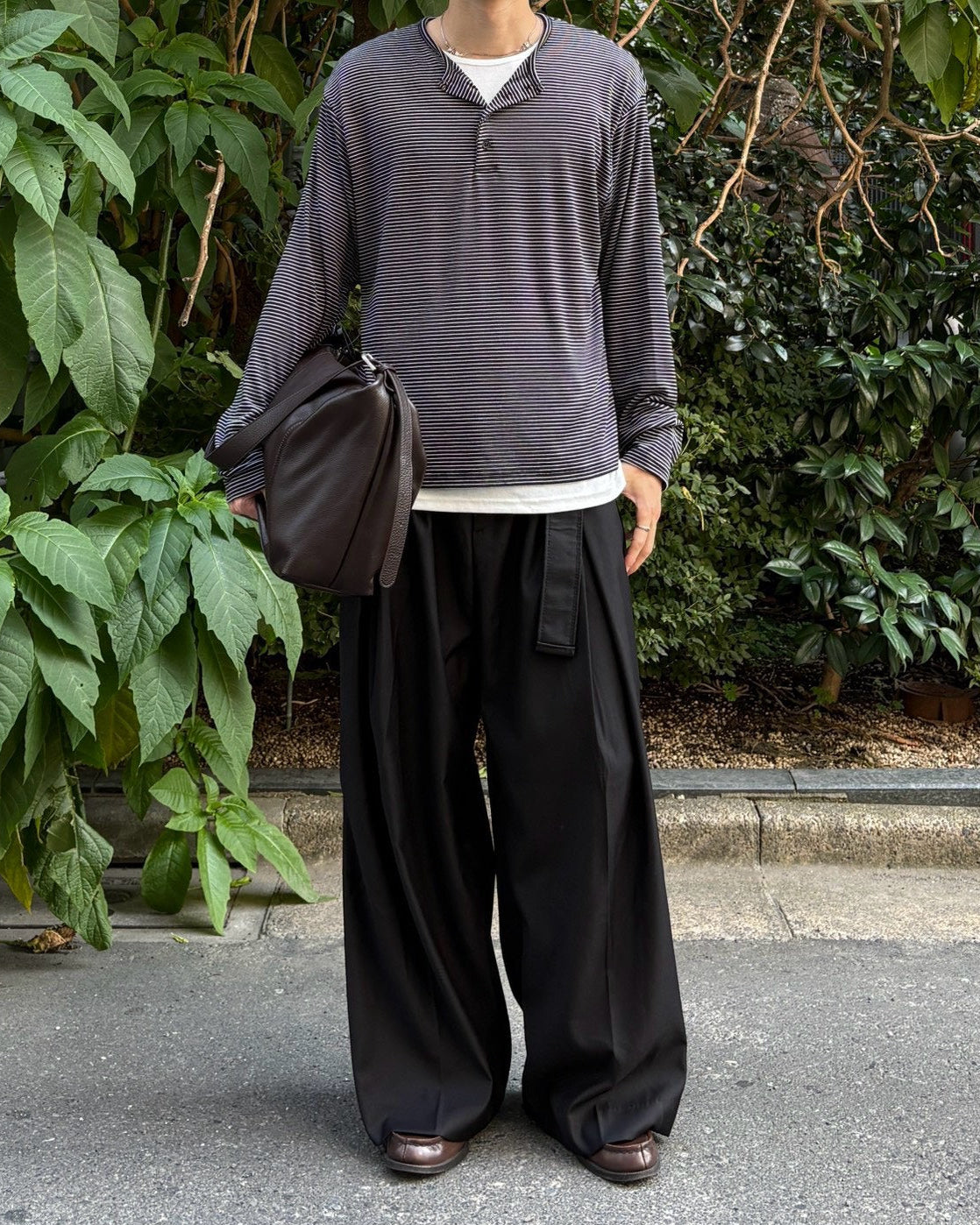 受注制【Chikashitsu +】border layered henley neck t-shirt (3color)