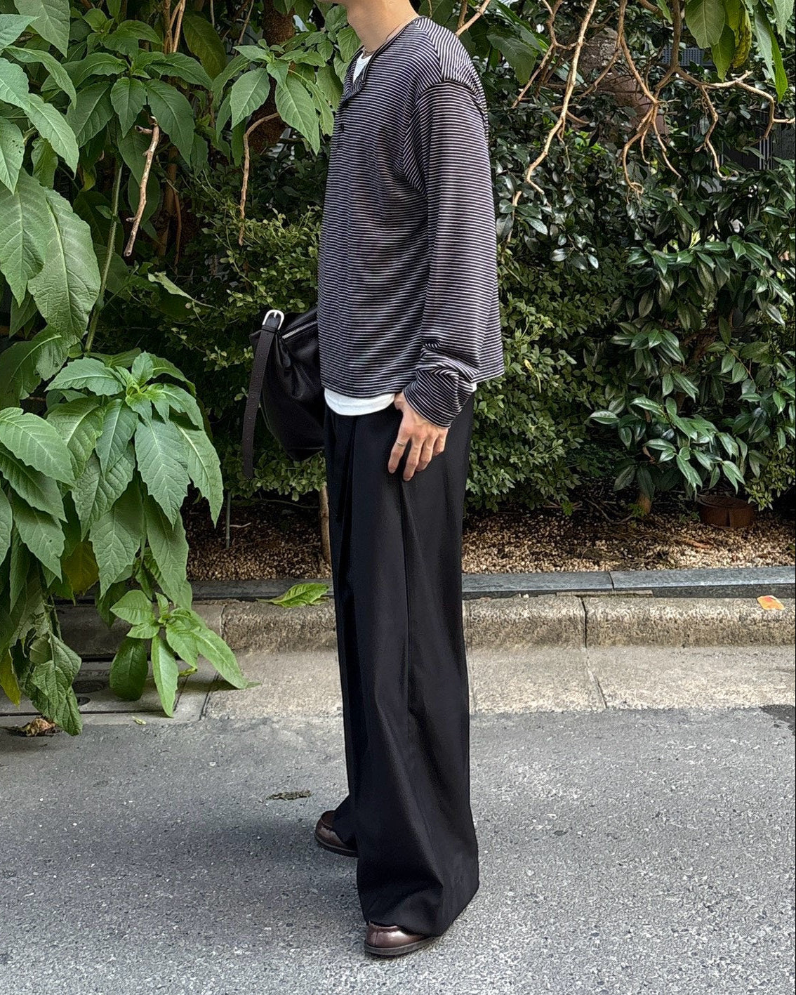 受注制【Chikashitsu +】border layered henley neck t-shirt (3color)