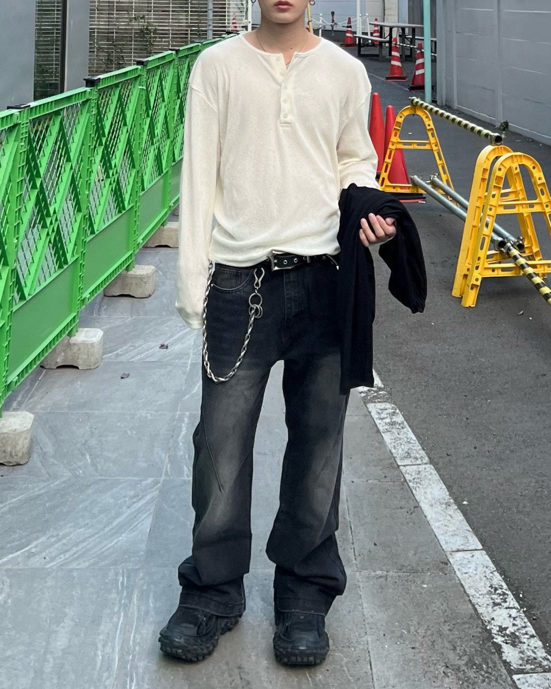 受注制【Chikashitsu +】sheer henley long sleeve tee (5color)