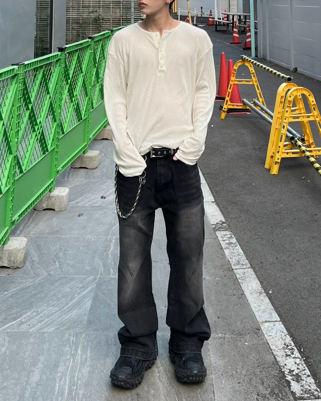 受注制【Chikashitsu +】sheer henley long sleeve tee (5color)