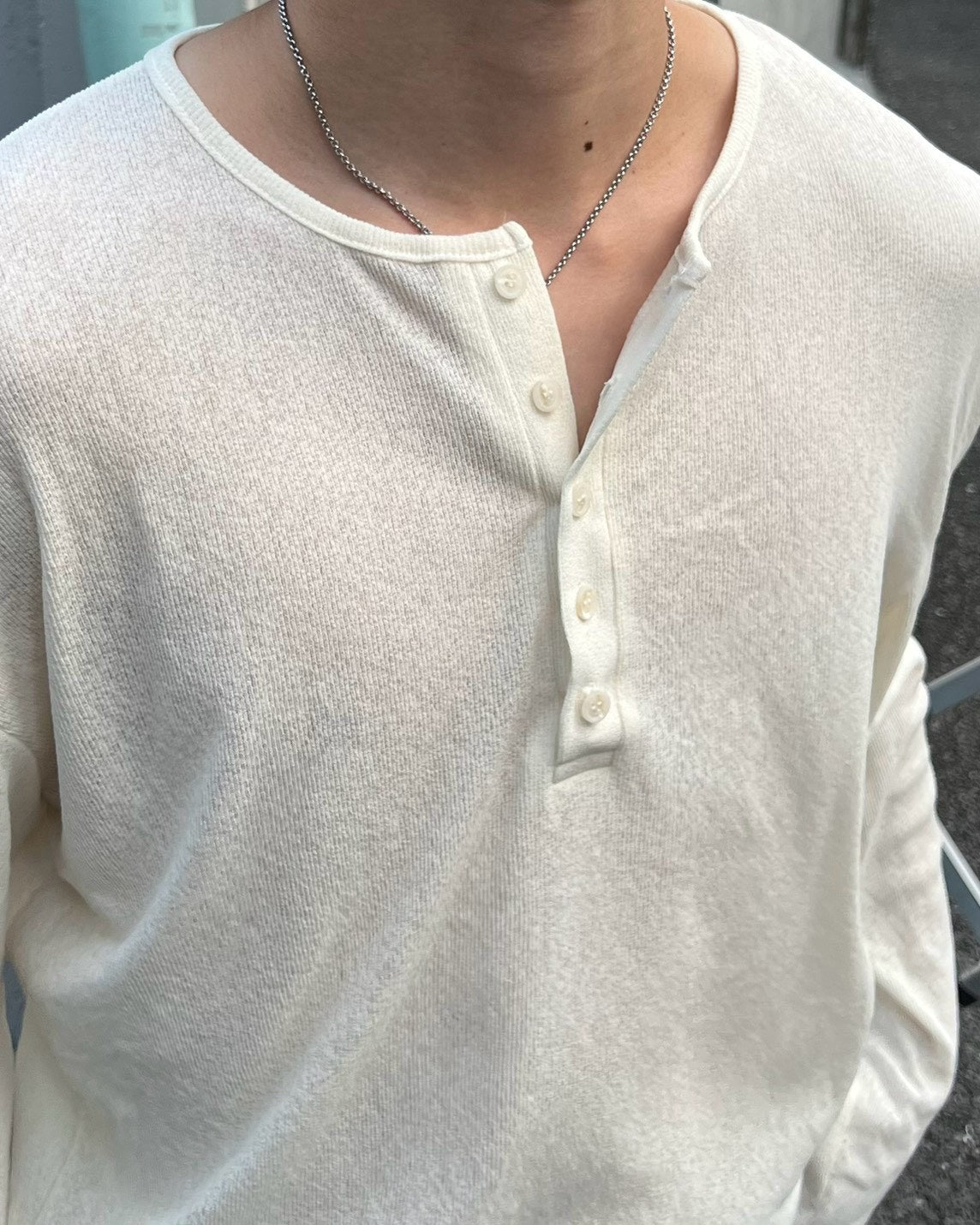 受注制【Chikashitsu +】sheer henley long sleeve tee (5color)