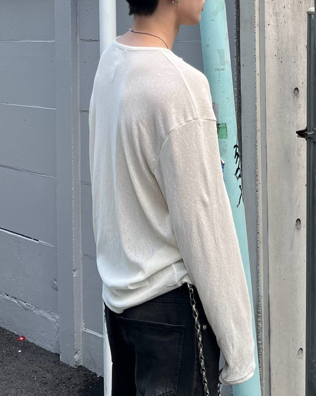 受注制【Chikashitsu +】sheer henley long sleeve tee (5color)