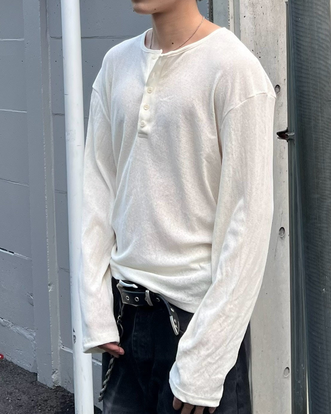 受注制【Chikashitsu +】sheer henley long sleeve tee (5color)