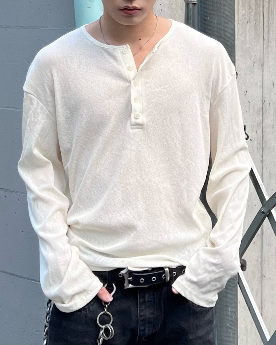 受注制【Chikashitsu +】sheer henley long sleeve tee (5color)