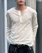 受注制【Chikashitsu +】sheer henley long sleeve tee (5color)