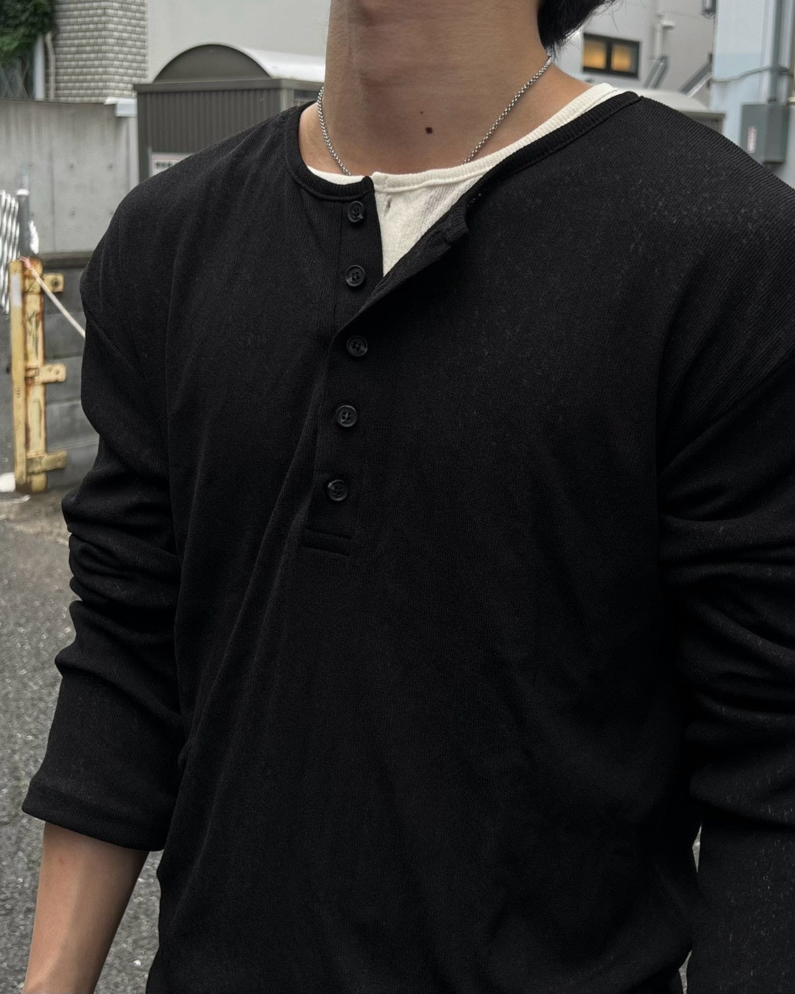 受注制【Chikashitsu +】sheer henley long sleeve tee (5color)