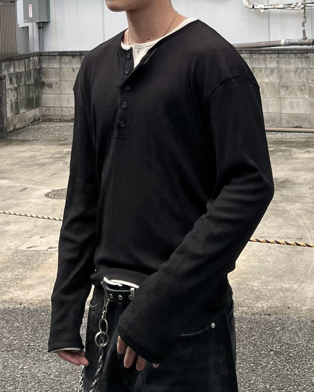受注制【Chikashitsu +】sheer henley long sleeve tee (5color)