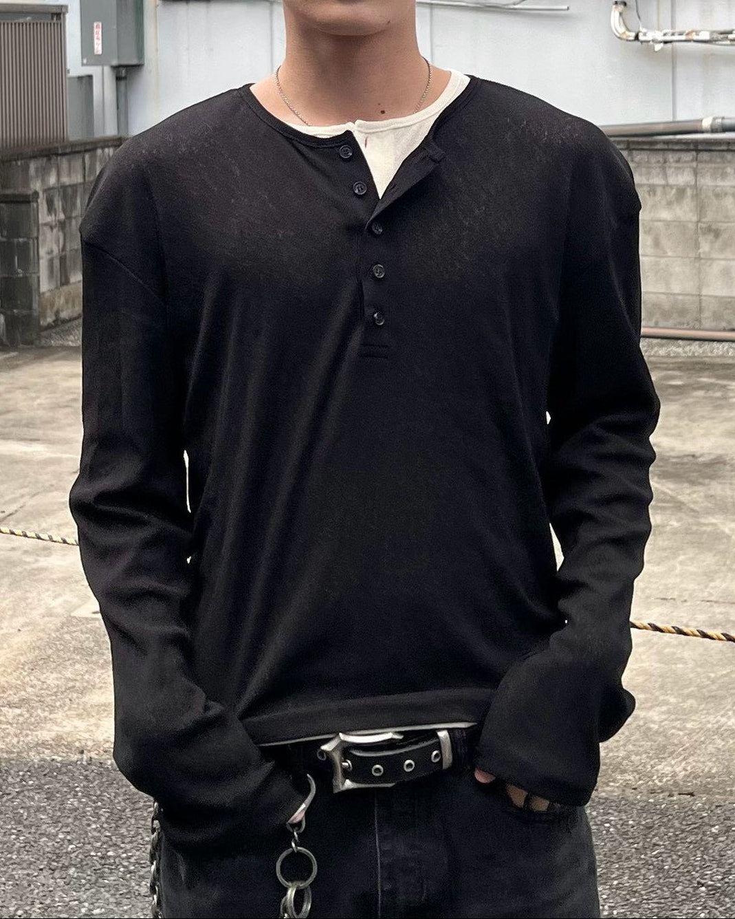 受注制【Chikashitsu +】sheer henley long sleeve tee (5color)