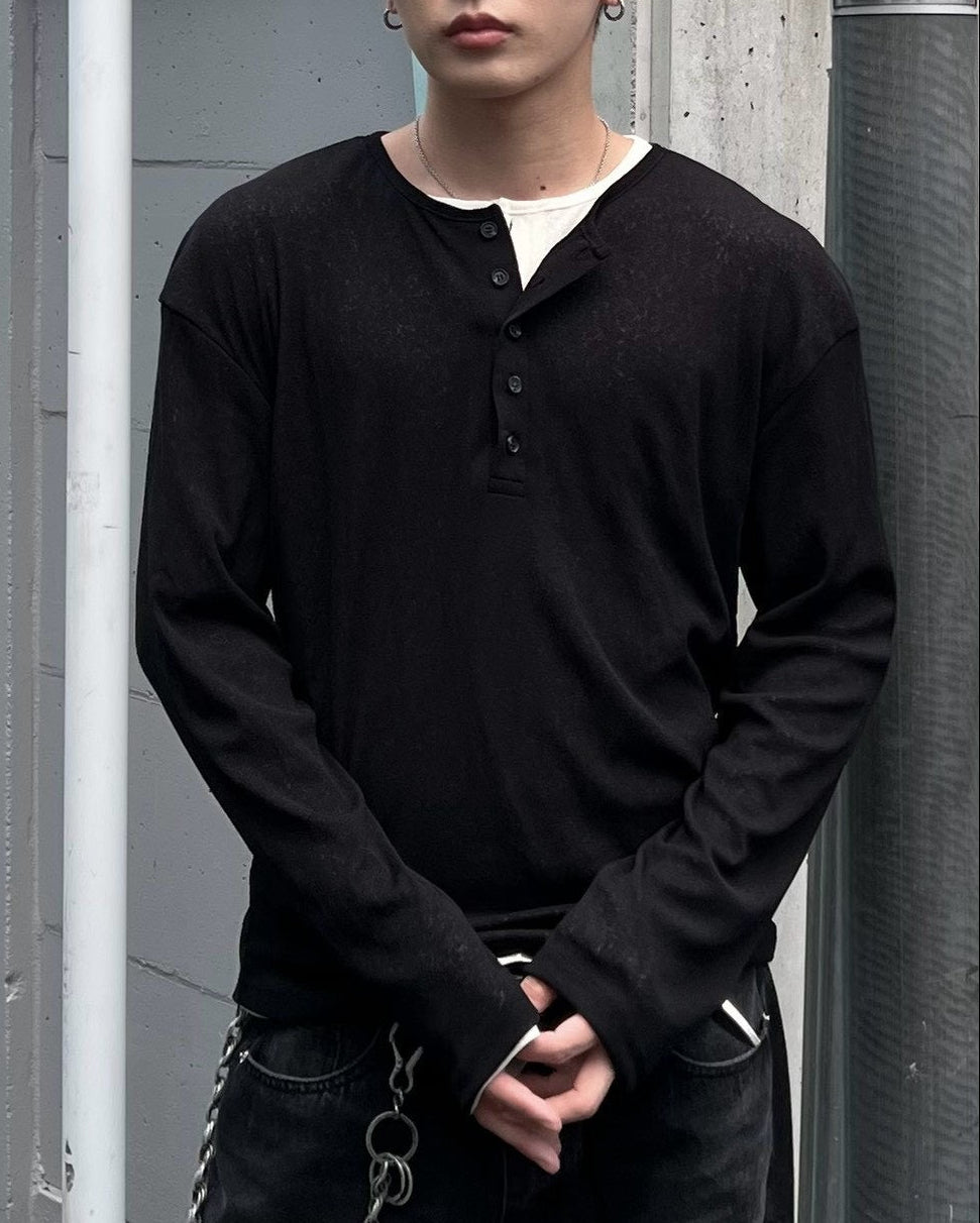 受注制【Chikashitsu +】sheer henley long sleeve tee (5color)