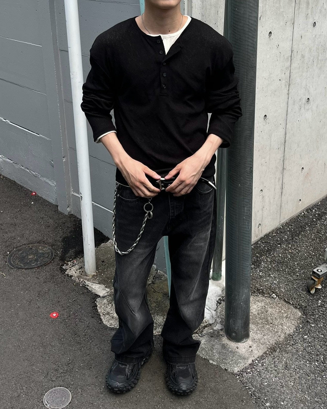 受注制【Chikashitsu +】sheer henley long sleeve tee (5color)
