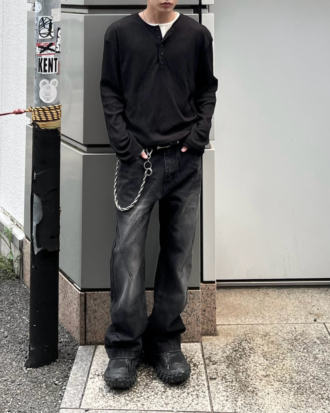 受注制【Chikashitsu +】sheer henley long sleeve tee (5color)