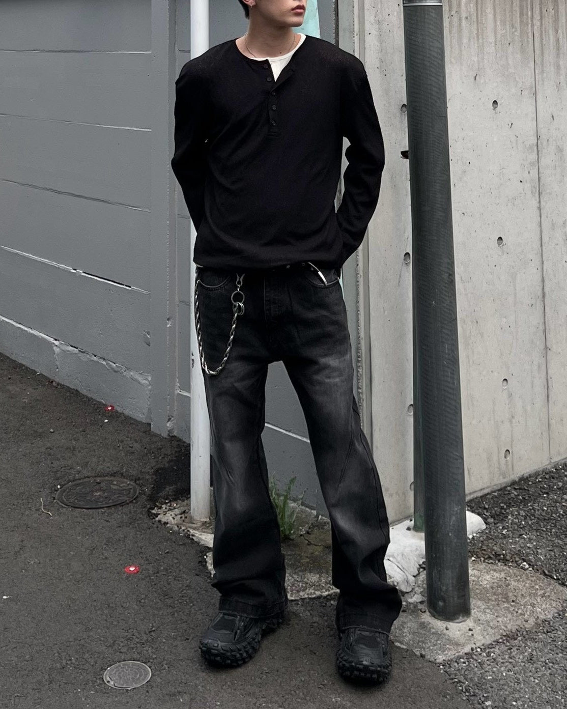 受注制【Chikashitsu +】sheer henley long sleeve tee (5color)