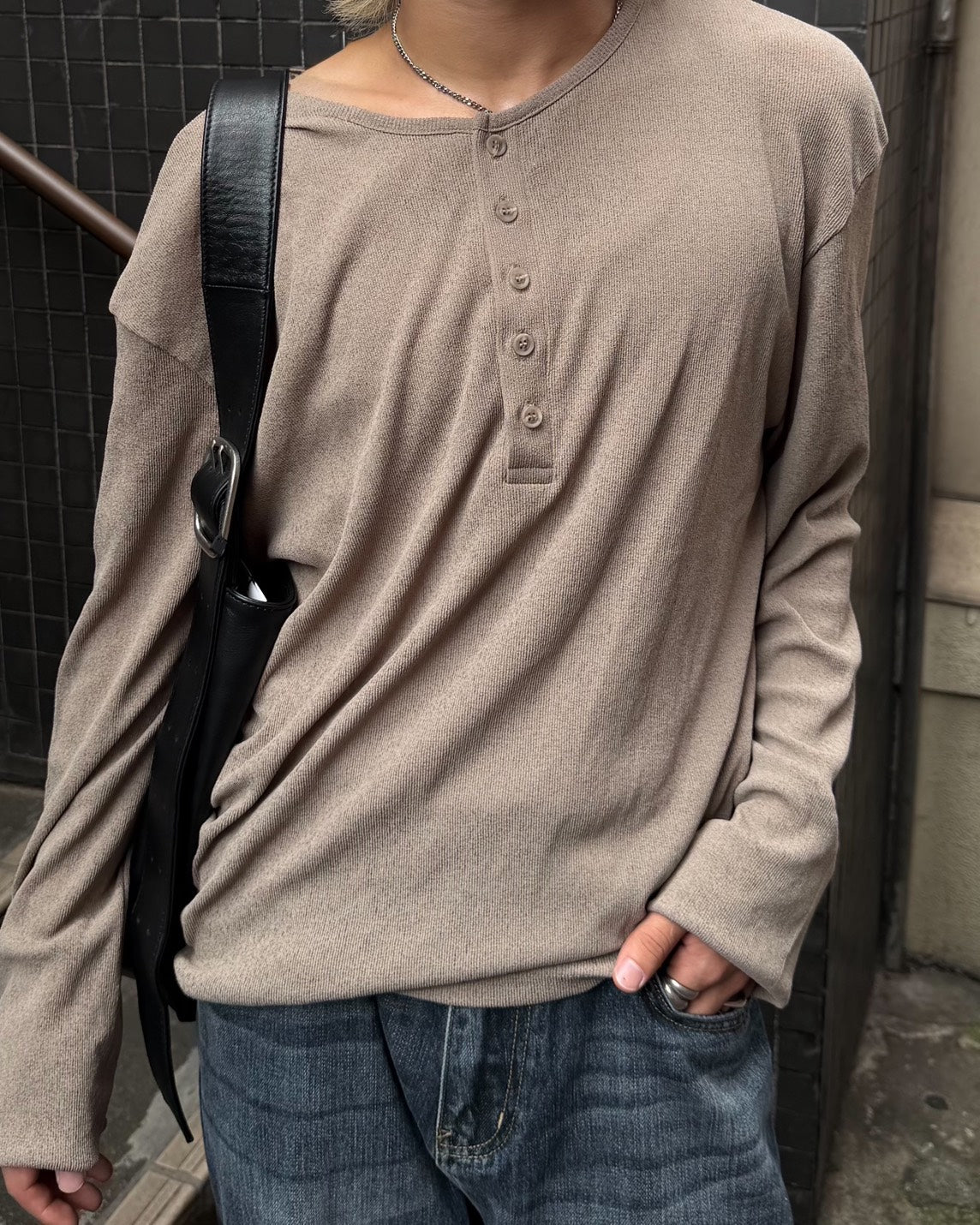 受注制【Chikashitsu +】sheer henley long sleeve tee (5color)