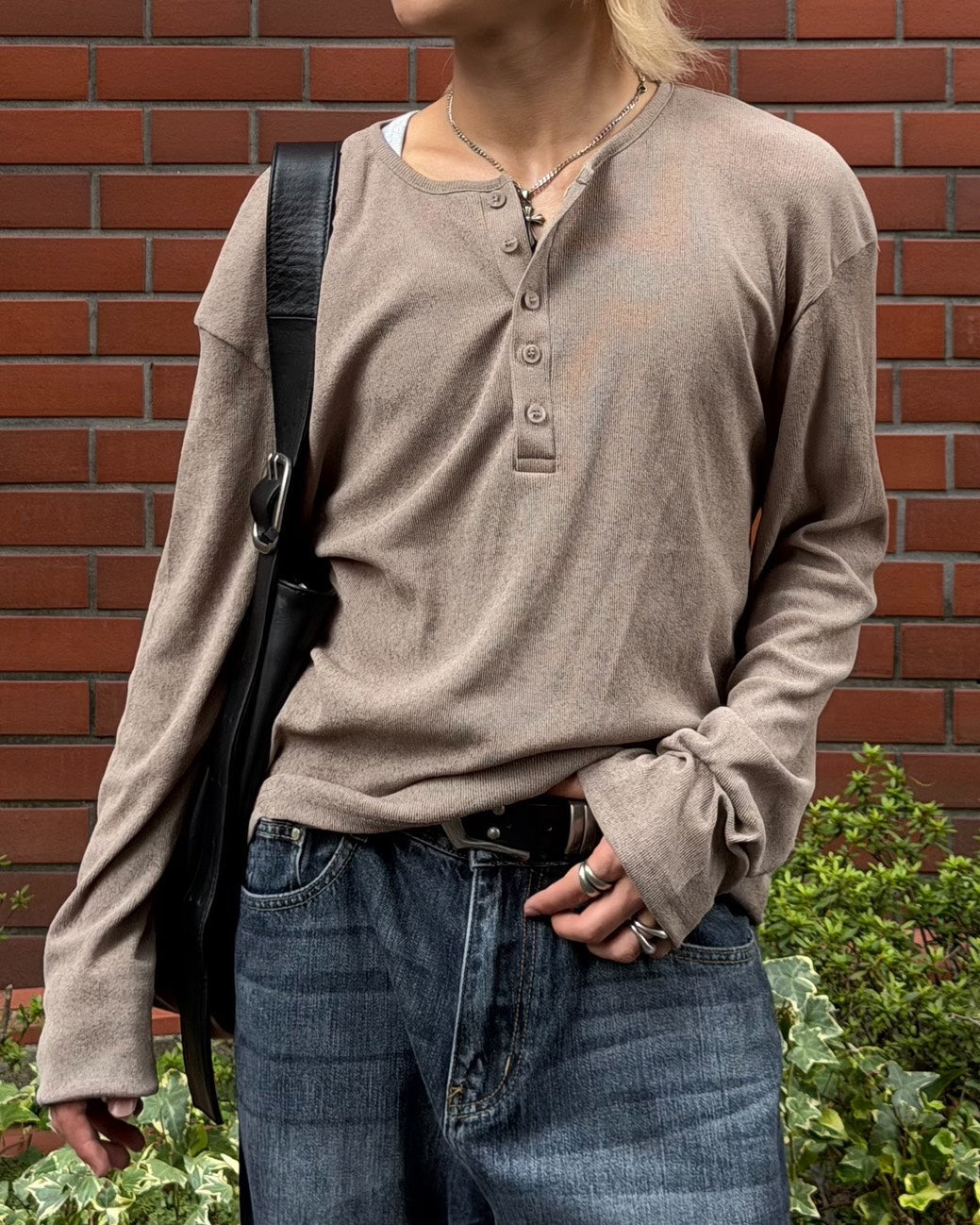 受注制【Chikashitsu +】sheer henley long sleeve tee (5color)