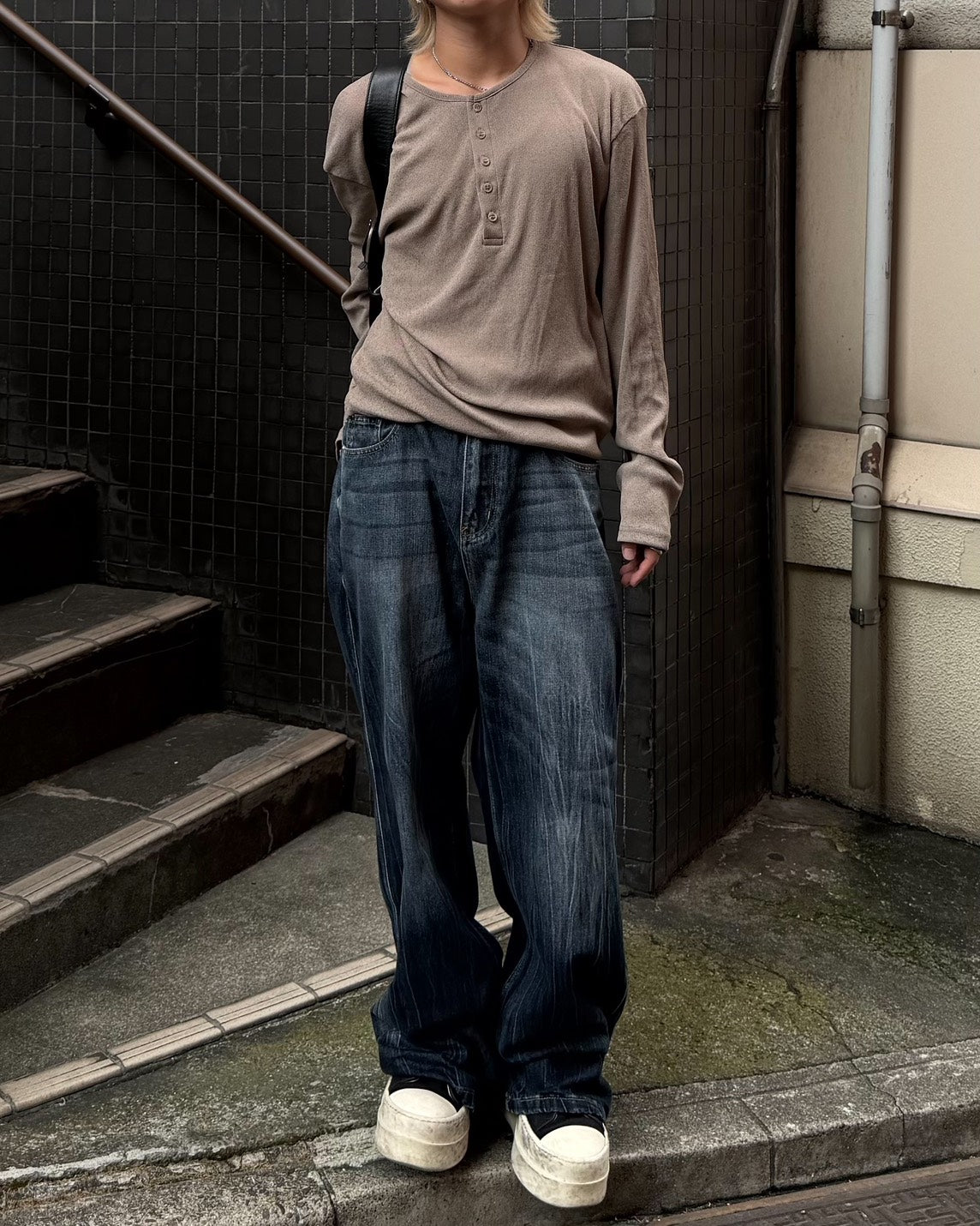受注制【Chikashitsu +】sheer henley long sleeve tee (5color)
