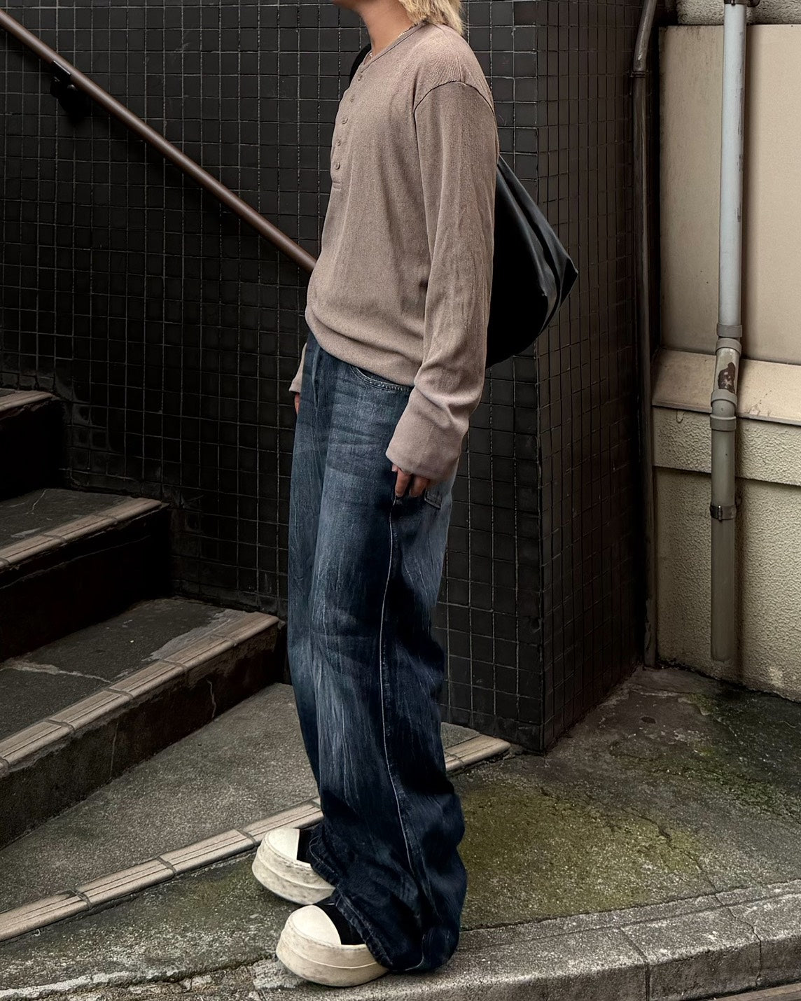 受注制【Chikashitsu +】sheer henley long sleeve tee (5color)