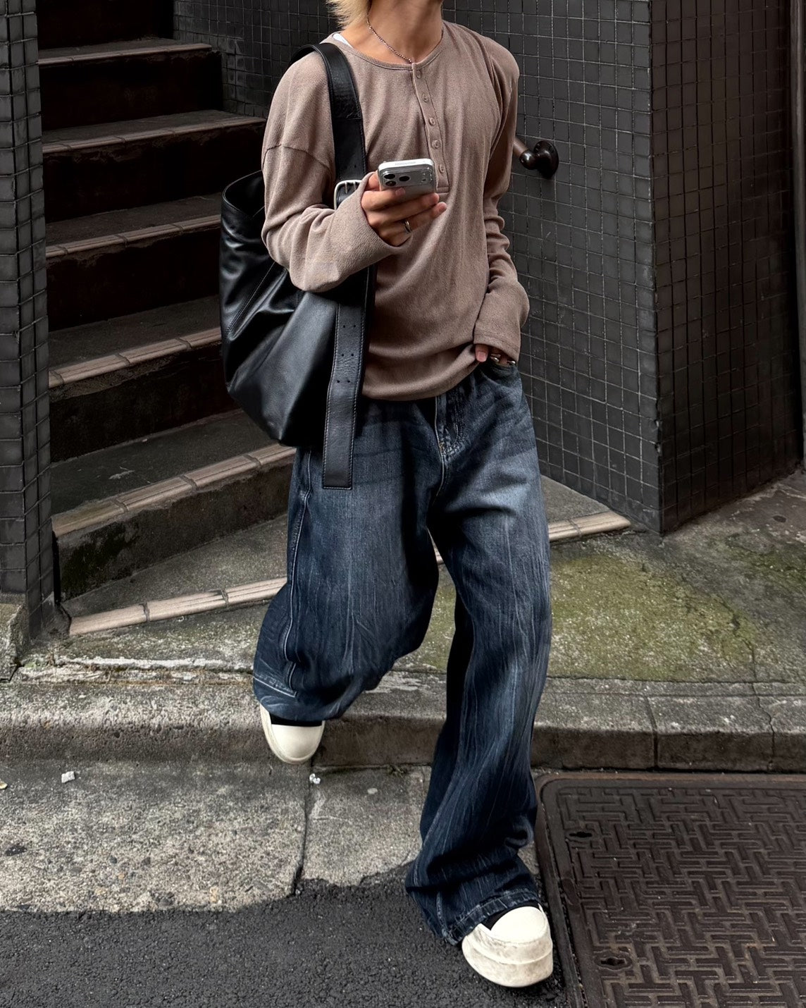 受注制【Chikashitsu +】sheer henley long sleeve tee (5color)
