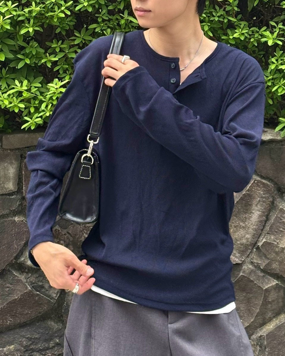 受注制【Chikashitsu +】sheer henley long sleeve tee (5color)