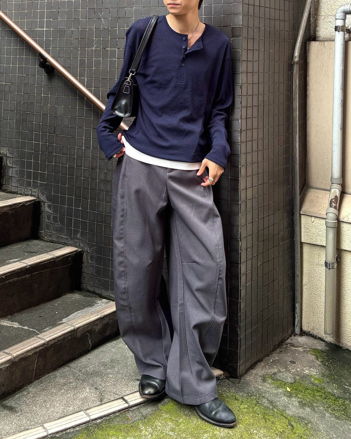 受注制【Chikashitsu +】sheer henley long sleeve tee (5color)