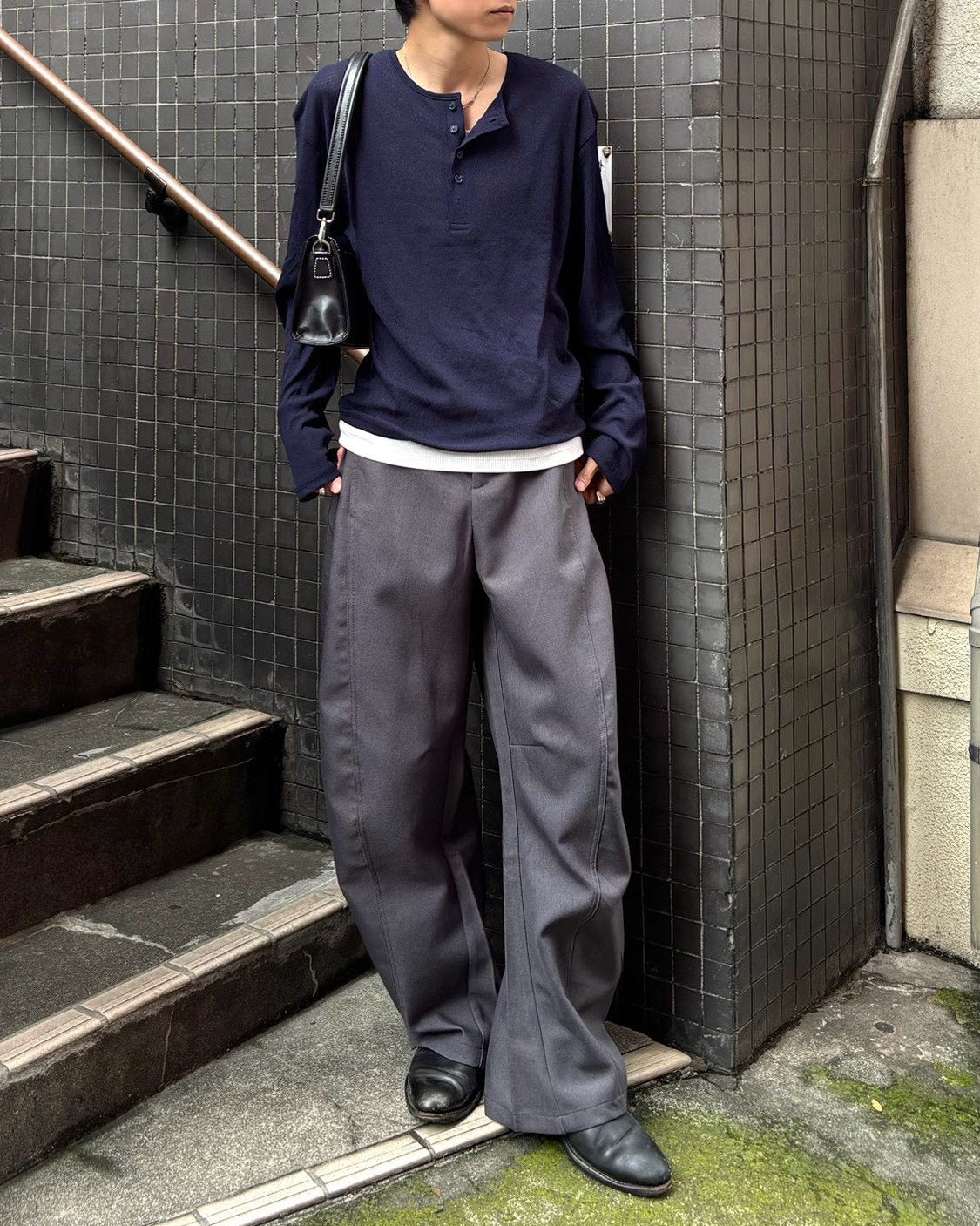 受注制【Chikashitsu +】sheer henley long sleeve tee (5color)