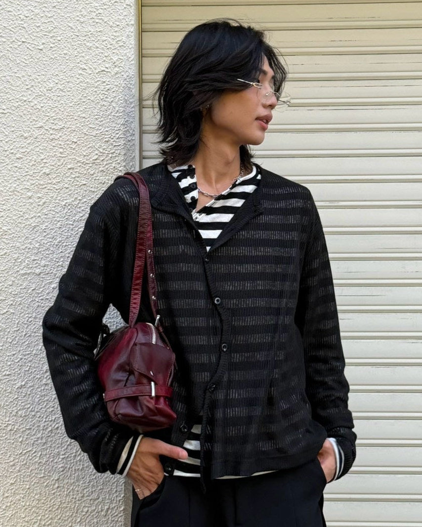 受注制【Chikashitsu +】wave design sheer cardigan (2color)