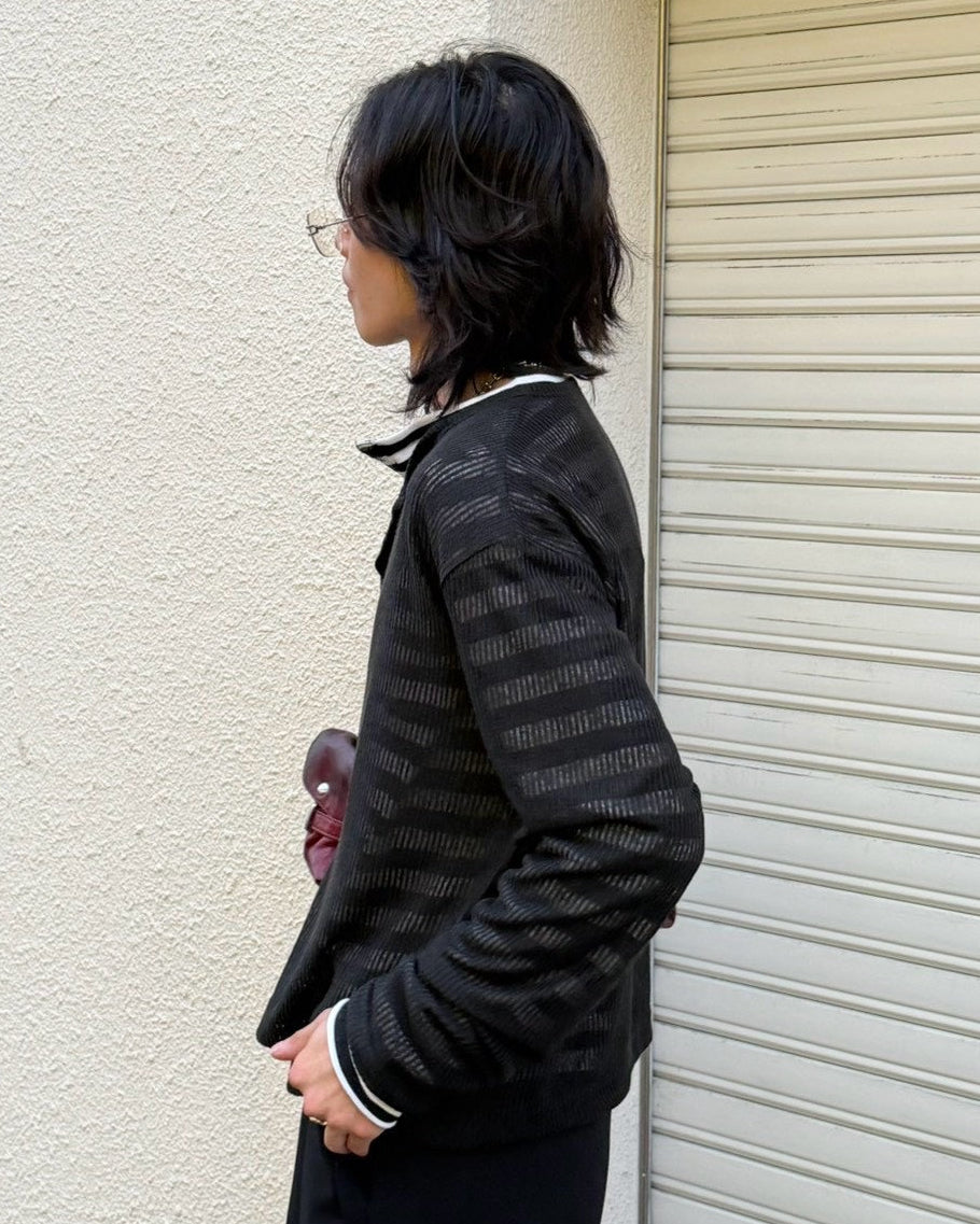 受注制【Chikashitsu +】wave design sheer cardigan (2color)