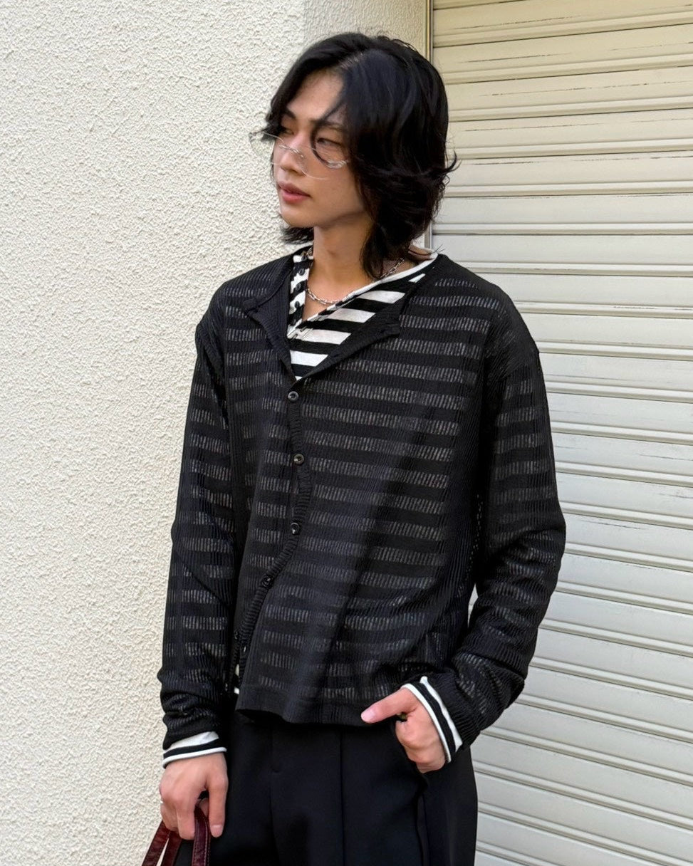 受注制【Chikashitsu +】wave design sheer cardigan (2color)