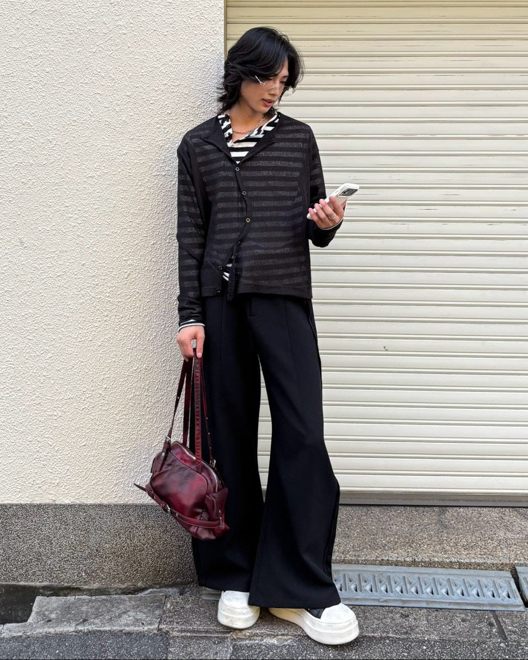 受注制【Chikashitsu +】wave design sheer cardigan (2color)