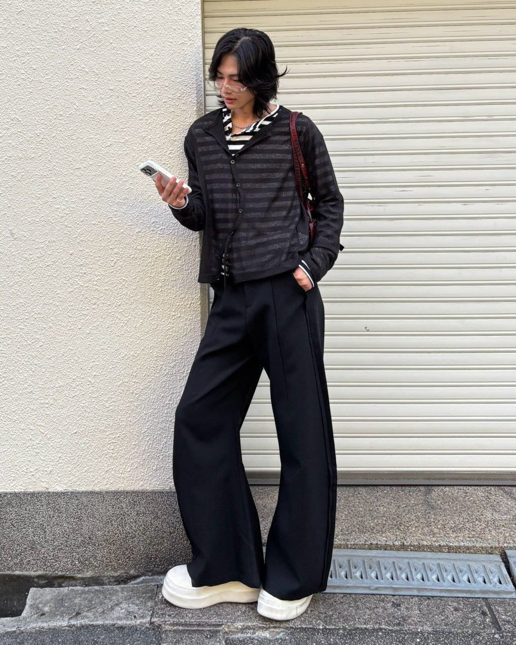 受注制【Chikashitsu +】wave design sheer cardigan (2color)