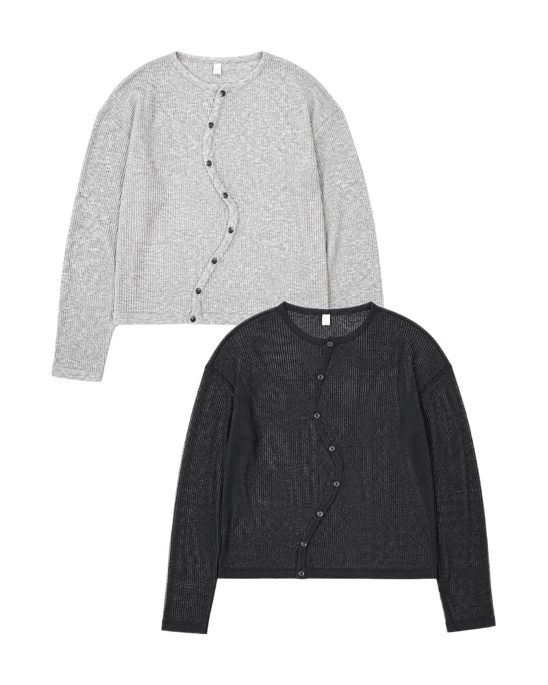 受注制【Chikashitsu +】wave design sheer cardigan (2color)