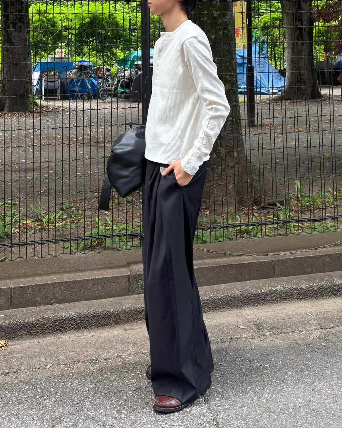 受注制【Chikashitsu +】slit henley neck slim t-shirt (3color)