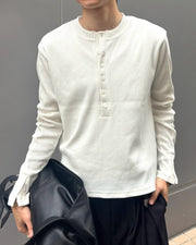 受注制【Chikashitsu +】slit henley neck slim t-shirt (3color)