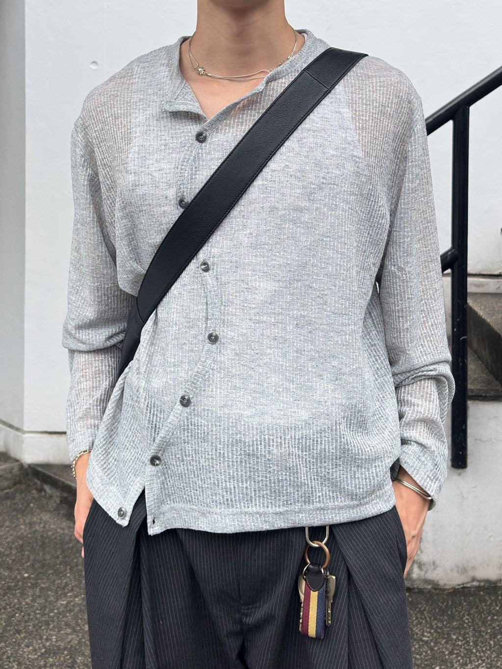 【Chikashitsu +】wave design sheer cardigan (2color)