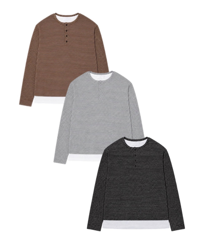 受注制【Chikashitsu +】border layered henley neck t-shirt (3color)