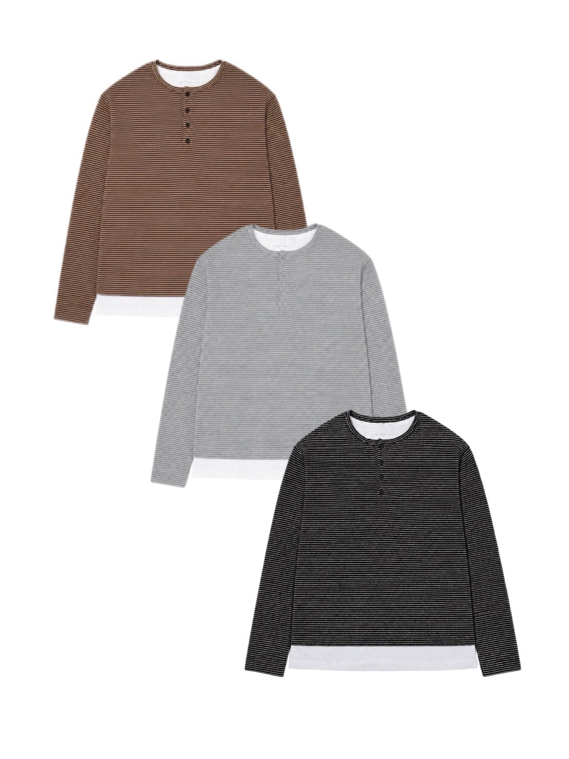 受注制【Chikashitsu +】border layered henley neck t-shirt (3color)