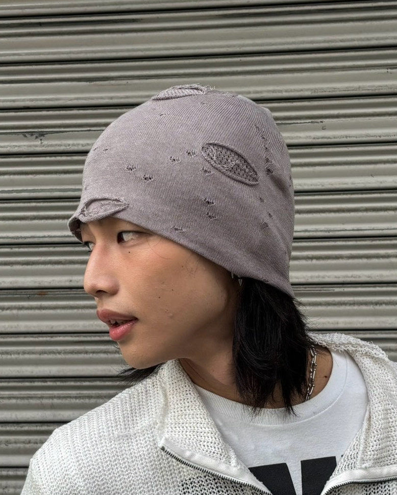 受注制【Chikashitsu +】damaged mesh beanie (3color)