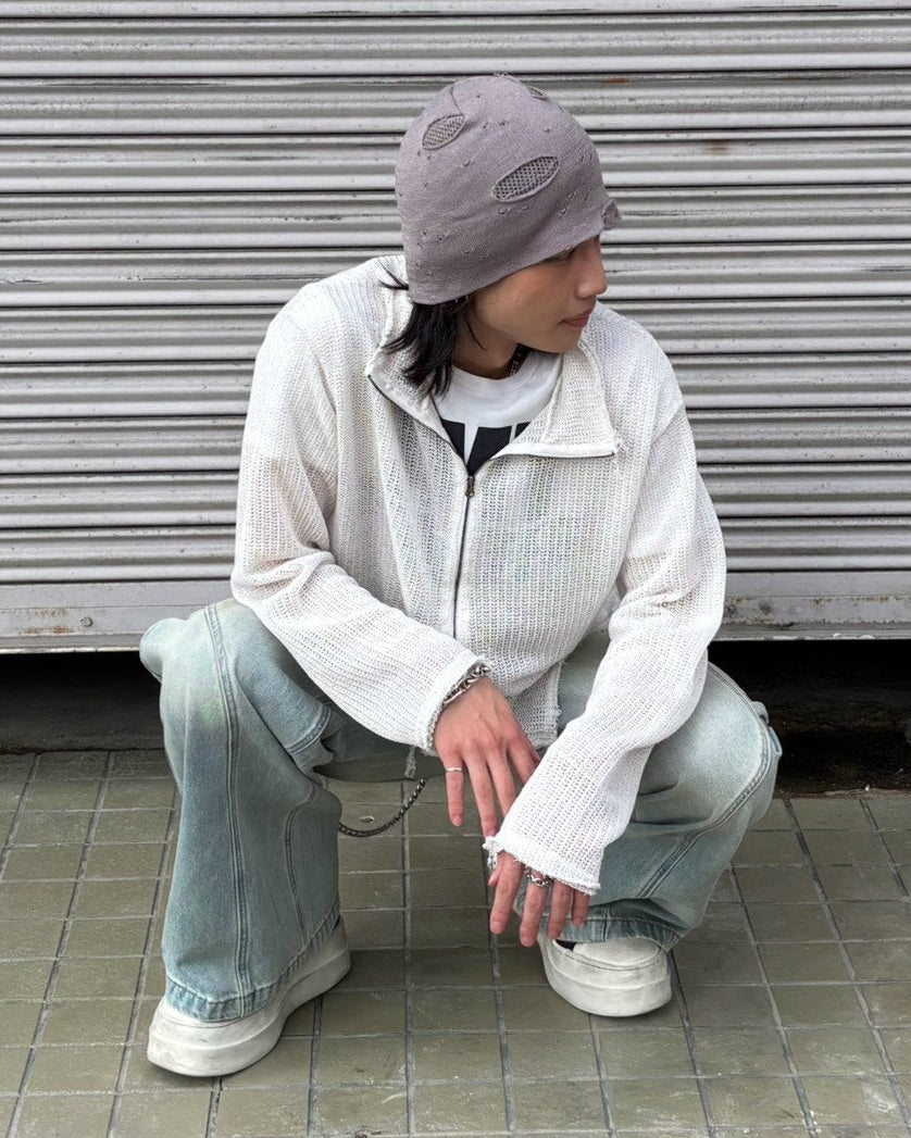 受注制【Chikashitsu +】damaged mesh beanie (3color)