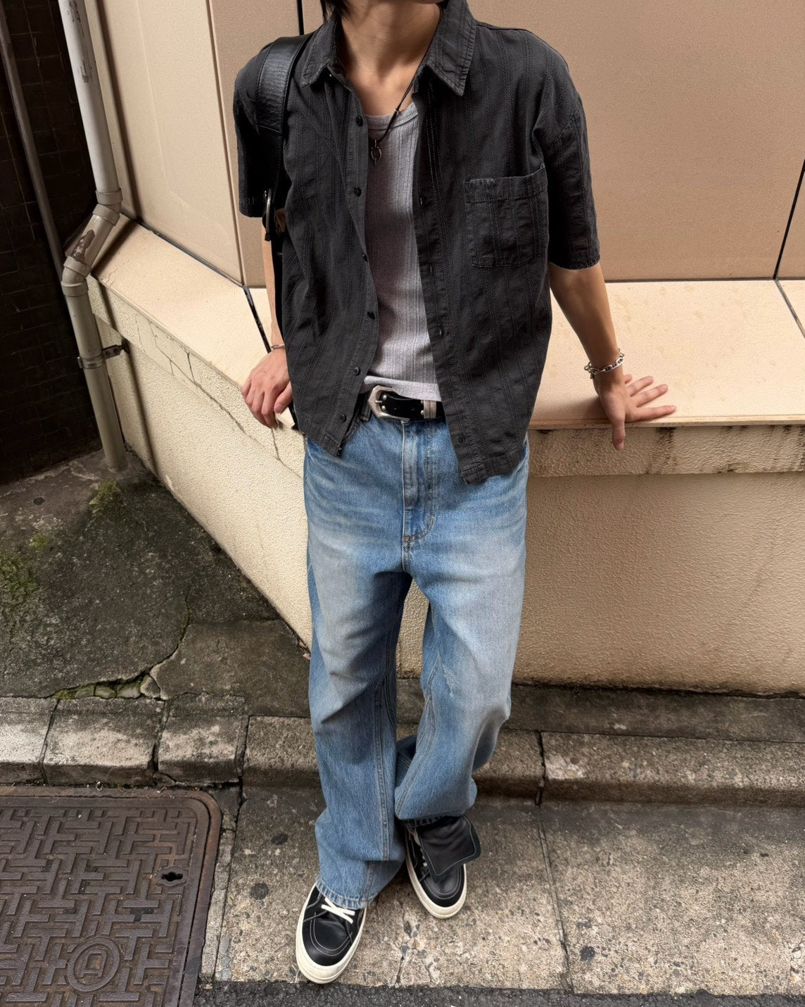 受注制【Chikashitsu +】pigment cut off half sleeve shirt (2color)
