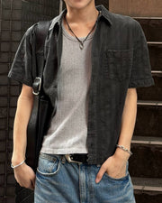 受注制【Chikashitsu +】pigment cut off half sleeve shirt (2color)