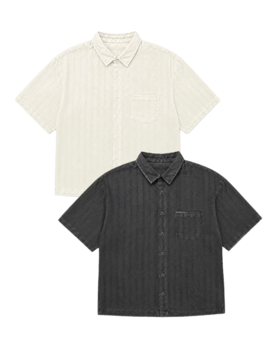 受注制【Chikashitsu +】pigment cut off half sleeve shirt (2color)