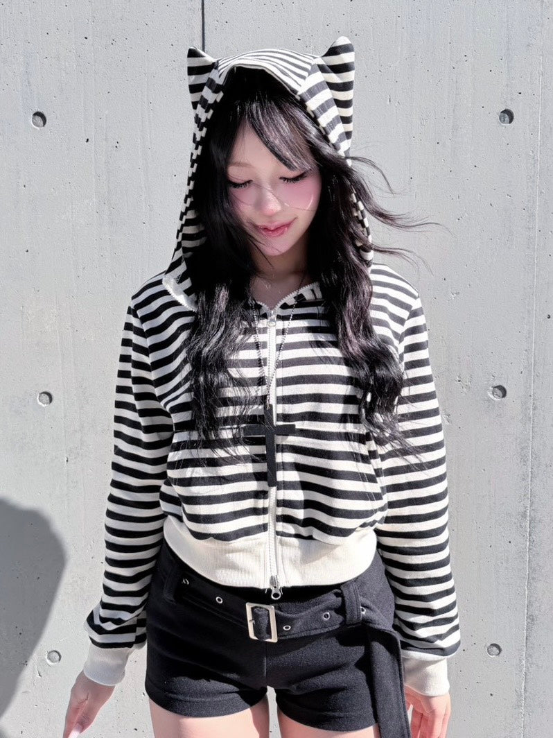 3/1 20:00発売 受注制【nmtc +】border horn zip up hoodie / 【エヌエムティーシープラス】ボーダーホーンジップアップパーカー (2color)