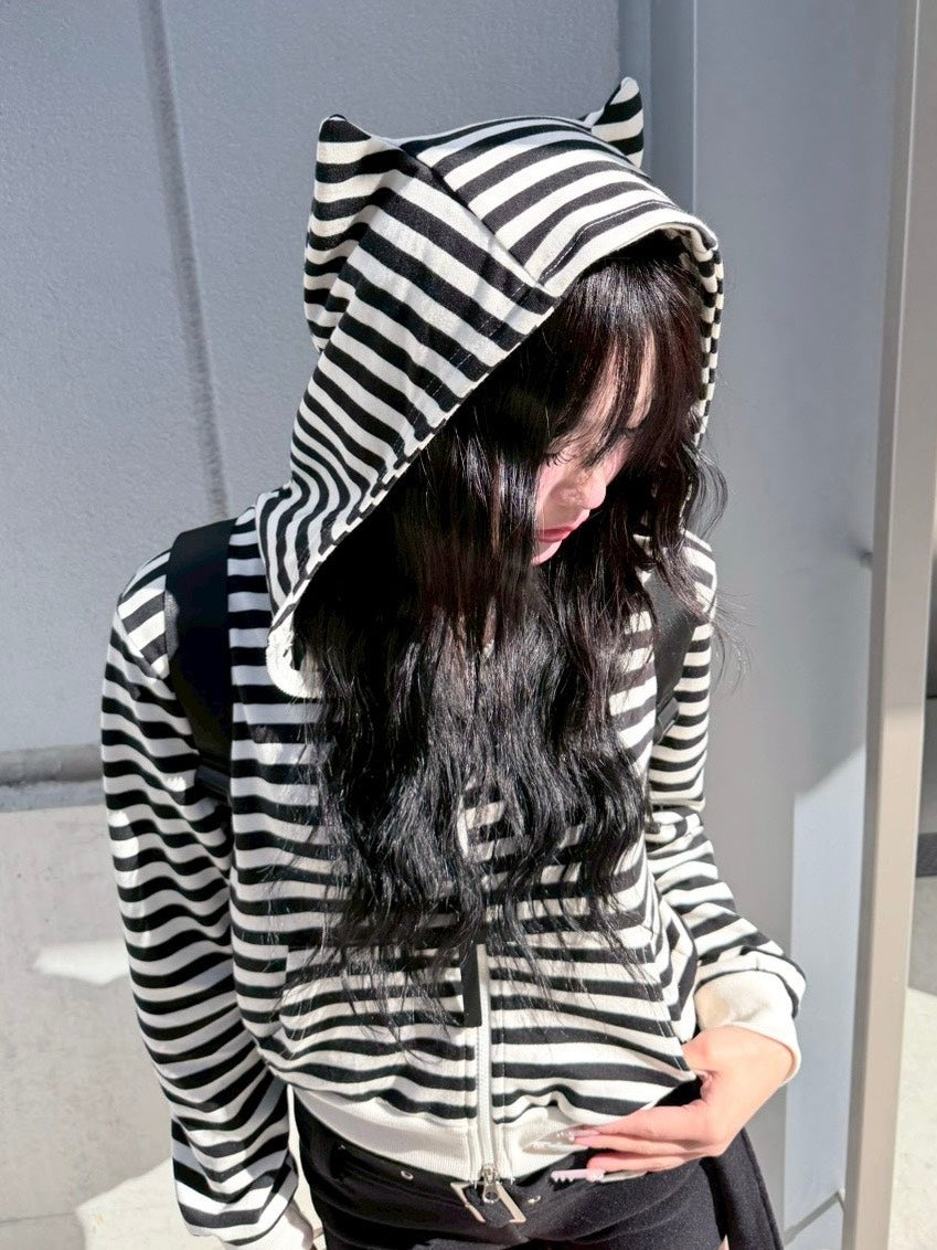 3/1 20:00発売 受注制【nmtc +】border horn zip up hoodie / 【エヌエムティーシープラス】ボーダーホーンジップアップパーカー (2color)