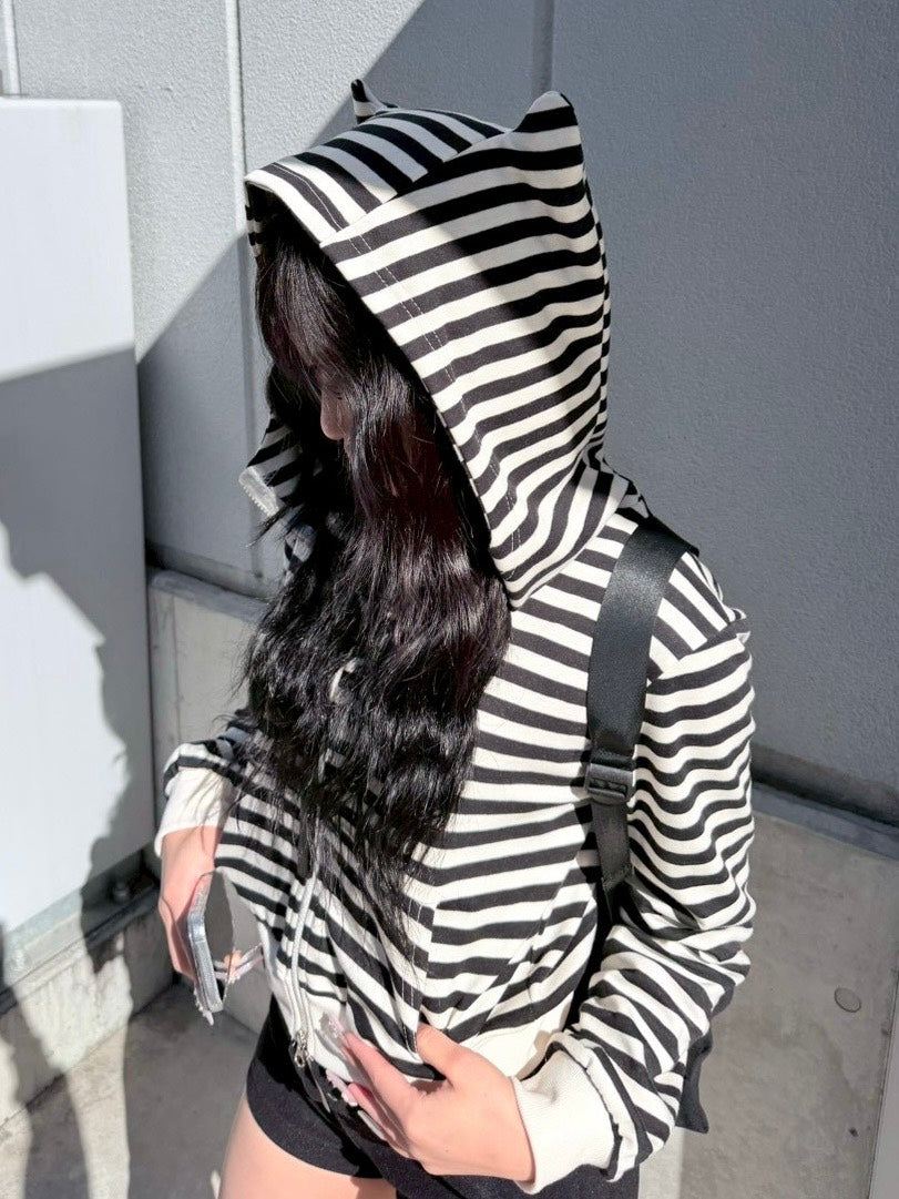 3/1 20:00発売 受注制【nmtc +】border horn zip up hoodie / 【エヌエムティーシープラス】ボーダーホーンジップアップパーカー (2color)